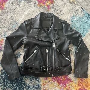 AllSaints Studded Belfern Biker Black Moto Genuine Leather Jacket Size 6